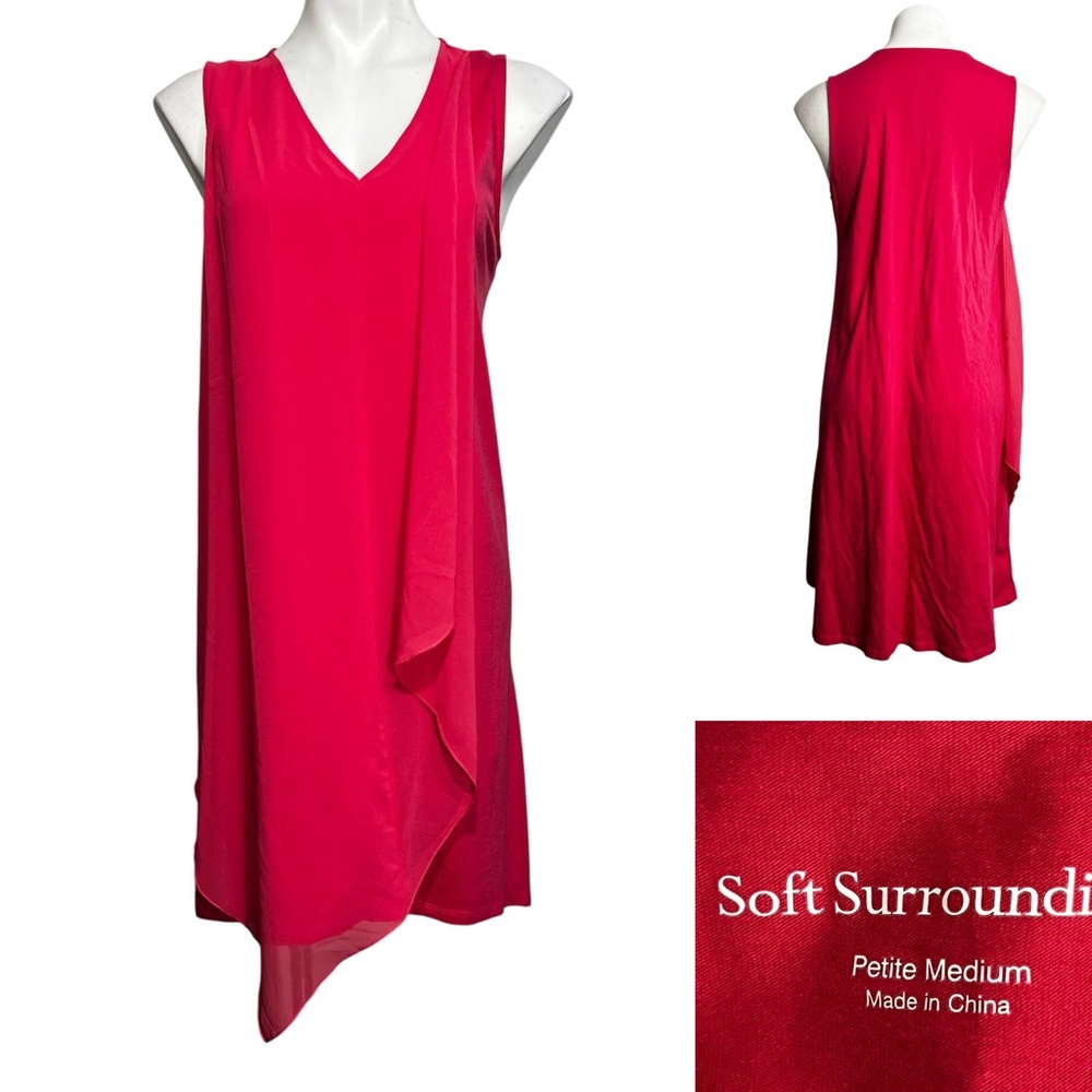 Soft Surroundings Amalfi Dress Sz MP Lipstick Pink sleeveless casual vacation